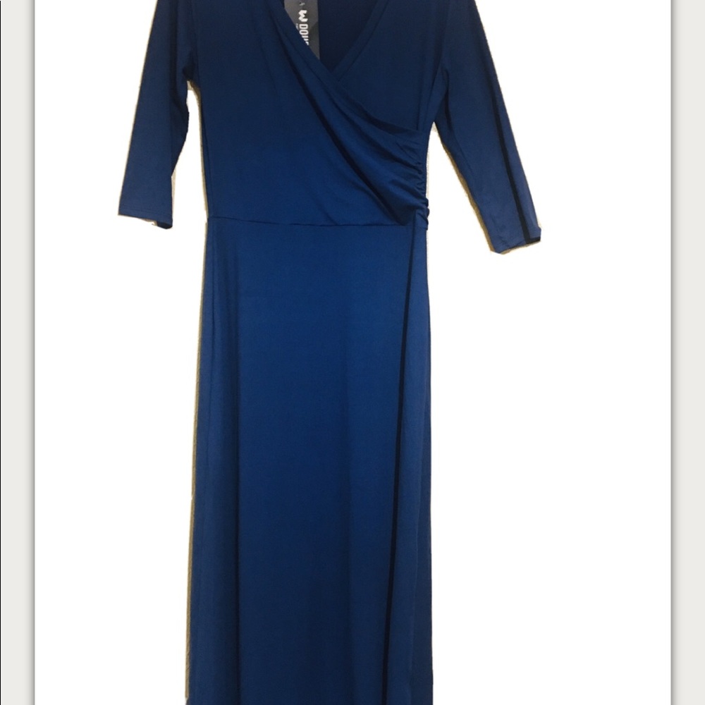 Maxi dress 3/4 sleeves blue front wrap size S